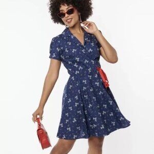 NWT Unique Vintage Wrap Dress Scottie Dog and Candy Canes XS 2